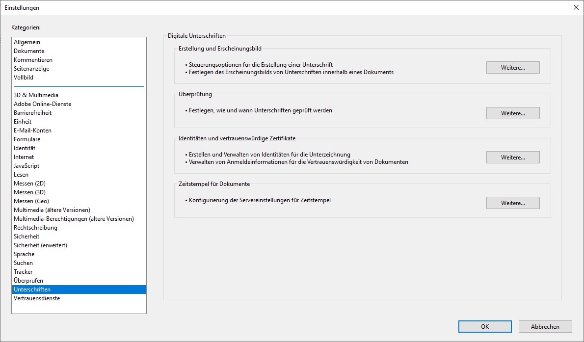 Screenshot Adobe-Einstellungen