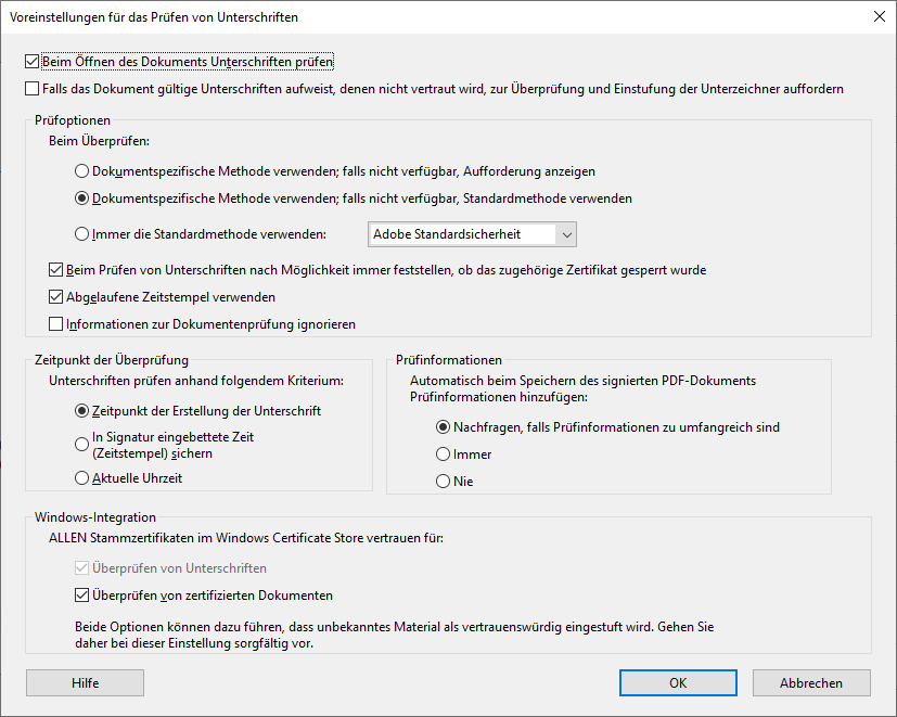 Screenshot Adobe-Einstellungen